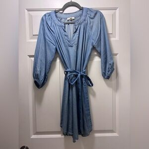 Light Blue Chambray Belted Tunic Dress